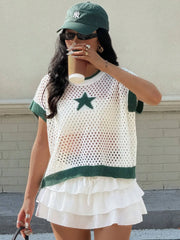 Star Pattern Mesh Knit Short Sleeve Knit Top OutfitFlow