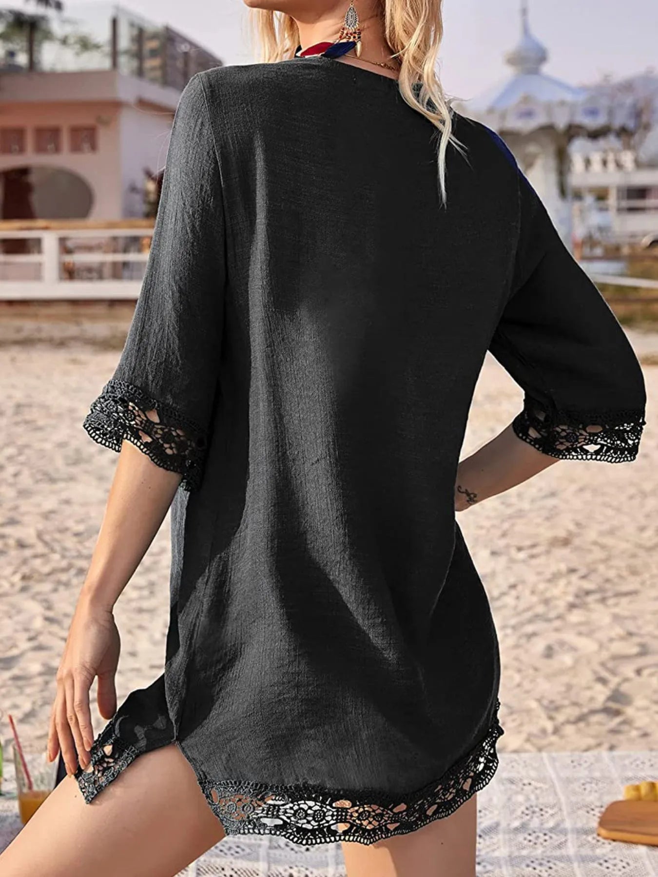 Lace Trim V-Neck Cover-Up OutfitFlow