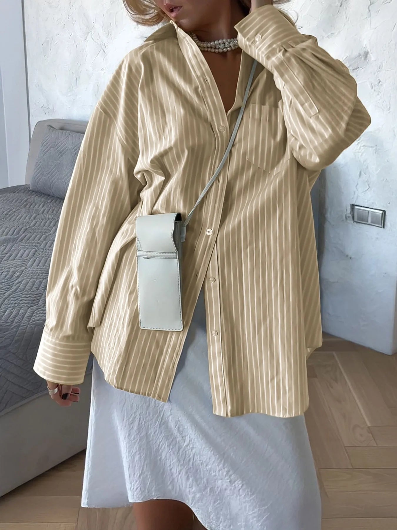 Oversized Striped Button-Down Shirt OutfitFlow