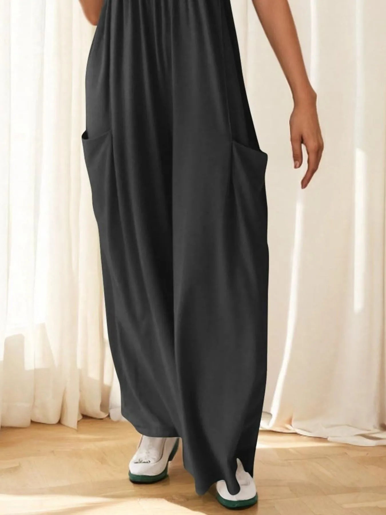 Spaghetti Strap Wide Leg Jumpsuit OutfitFlow