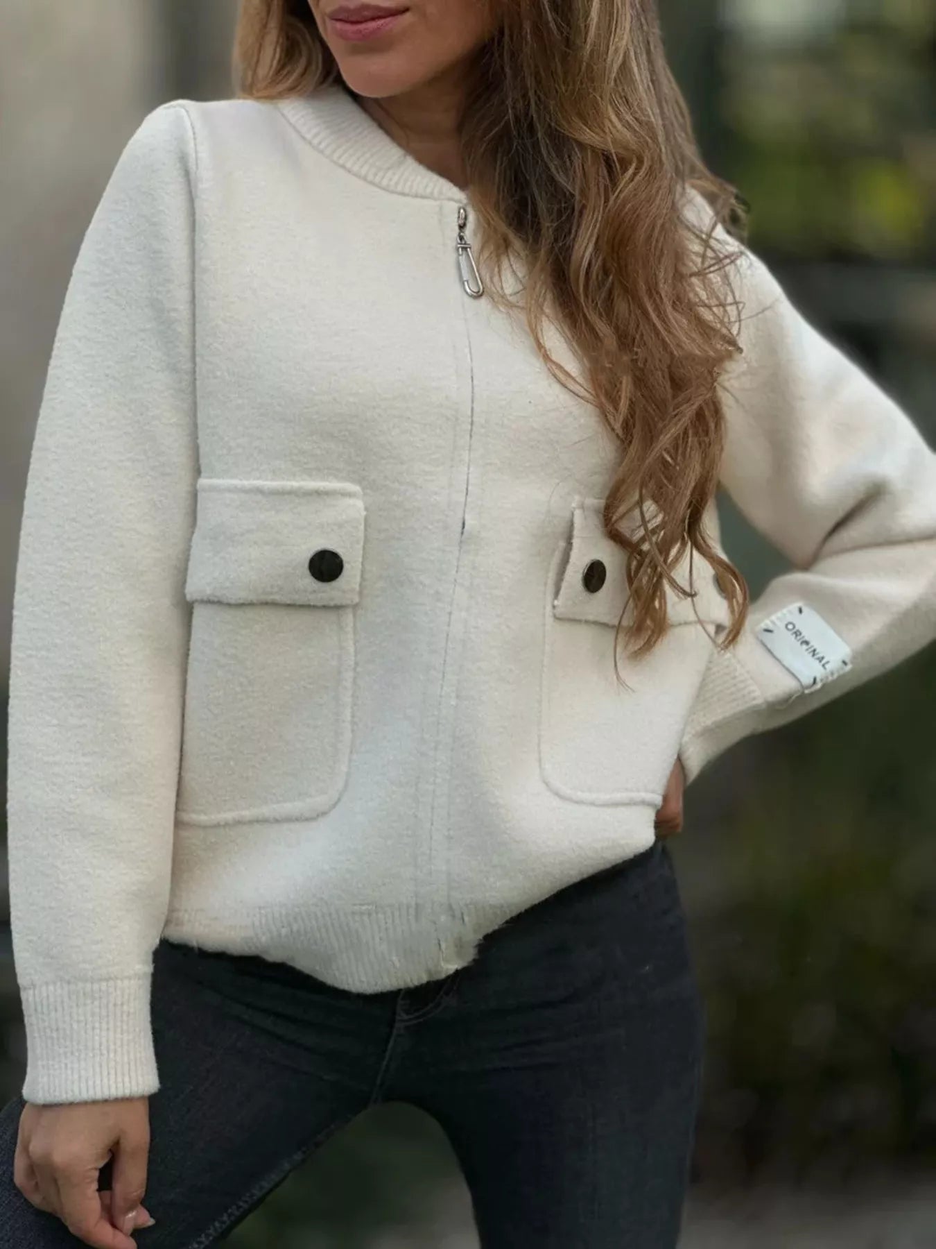 Full Size Zip-Up Long Sleeve Outerwear Plus Size Trendsi
