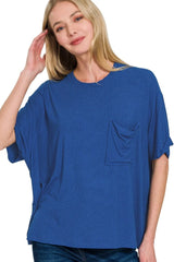 Zenana Oversized Ribbed Round Neck Short Sleeve Tee LT NAVY OutfitFlow