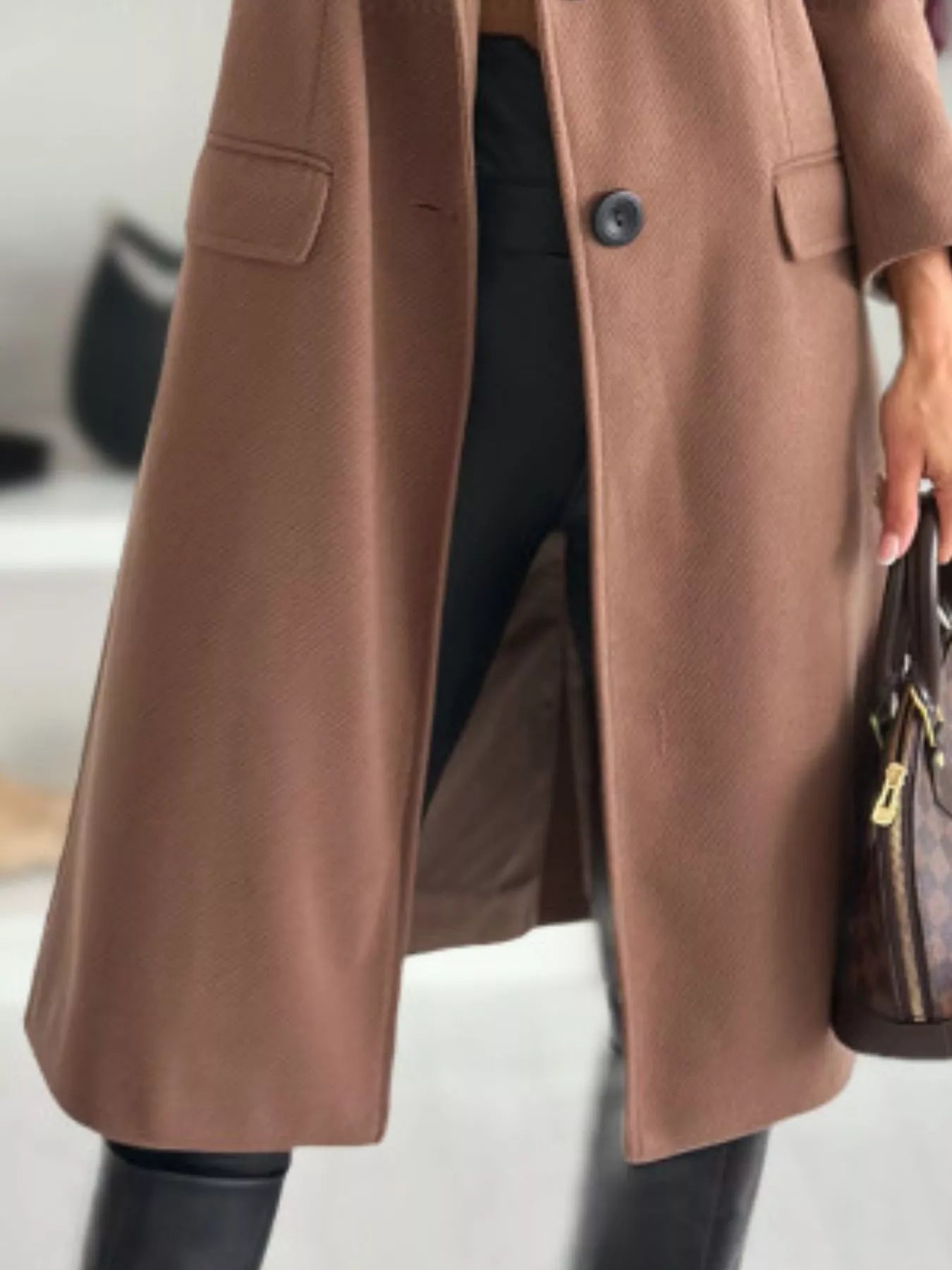 Lapel Collar Long Sleeve Coat OutfitFlow