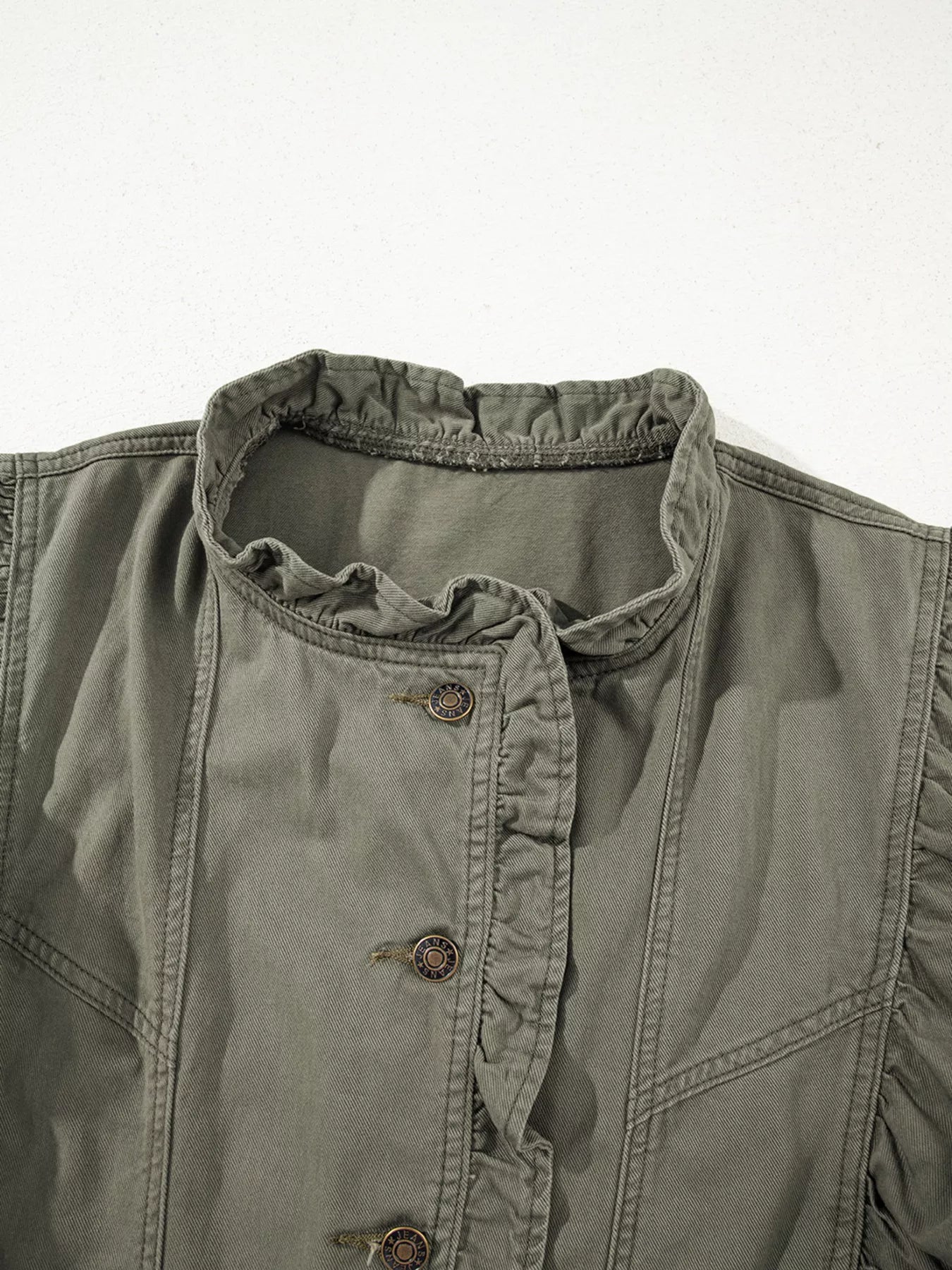 Ruffled Patchwork Denim Jacket Vest OutfitFlow
