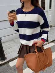 Striped Round Neck Sweater OutfitFlow