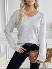 V-Neck Long Sleeve Knit Top Trendsi