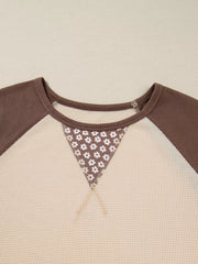 Floral Print Patchwork Color Block Long Sleeve Top Trendsi