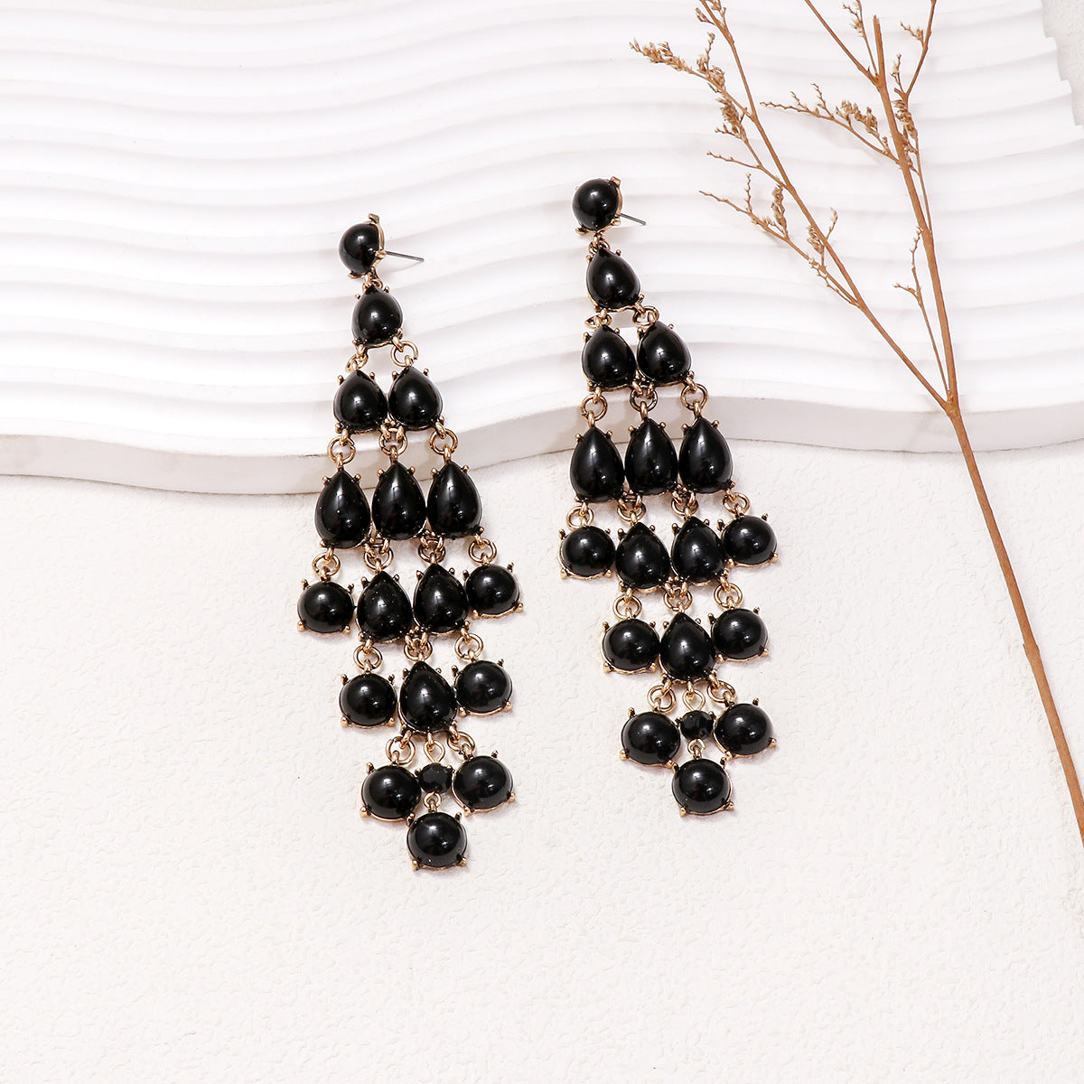 Alloy & Rhinestone Teardrop Earrings Black One Size OutfitFlow