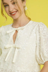 Umgee Embroidered Tie Front Peplum Blouse OutfitFlow