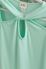 BiBi Rib Knit with Cut Out and Front Twist Detailed Top OutfitFlow