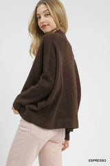 Umgee V-Neck Sweater with Wide Trim Detail OutfitFlow