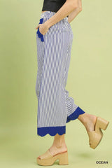 Umgee Stripe Scallop Hem Wide Leg Pants Trendsi