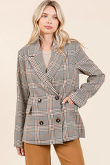 Mittoshop Plaid Double Breasted Relaxed Fit Blazer OutfitFlow