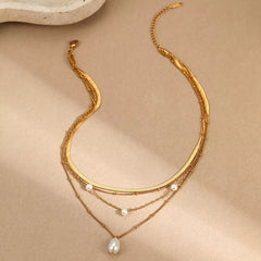 18K Gold-Plated Four-Layered Pearl Necklace OutfitFlow