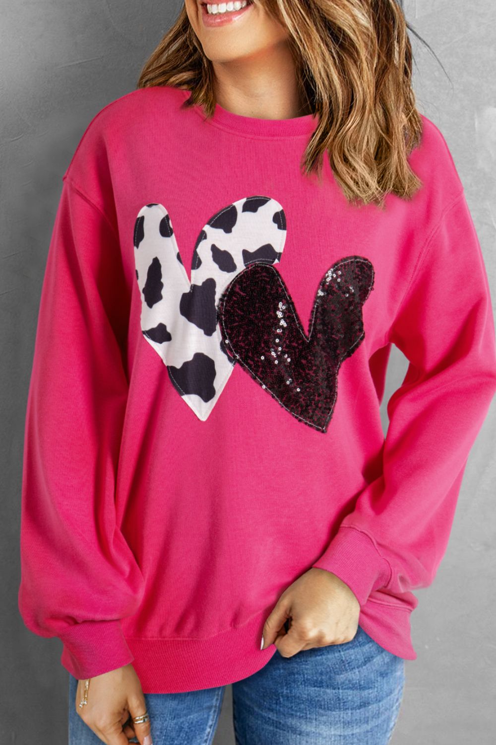 Outfit Flow - Heart Patch Long Sleeve Sweatshirt