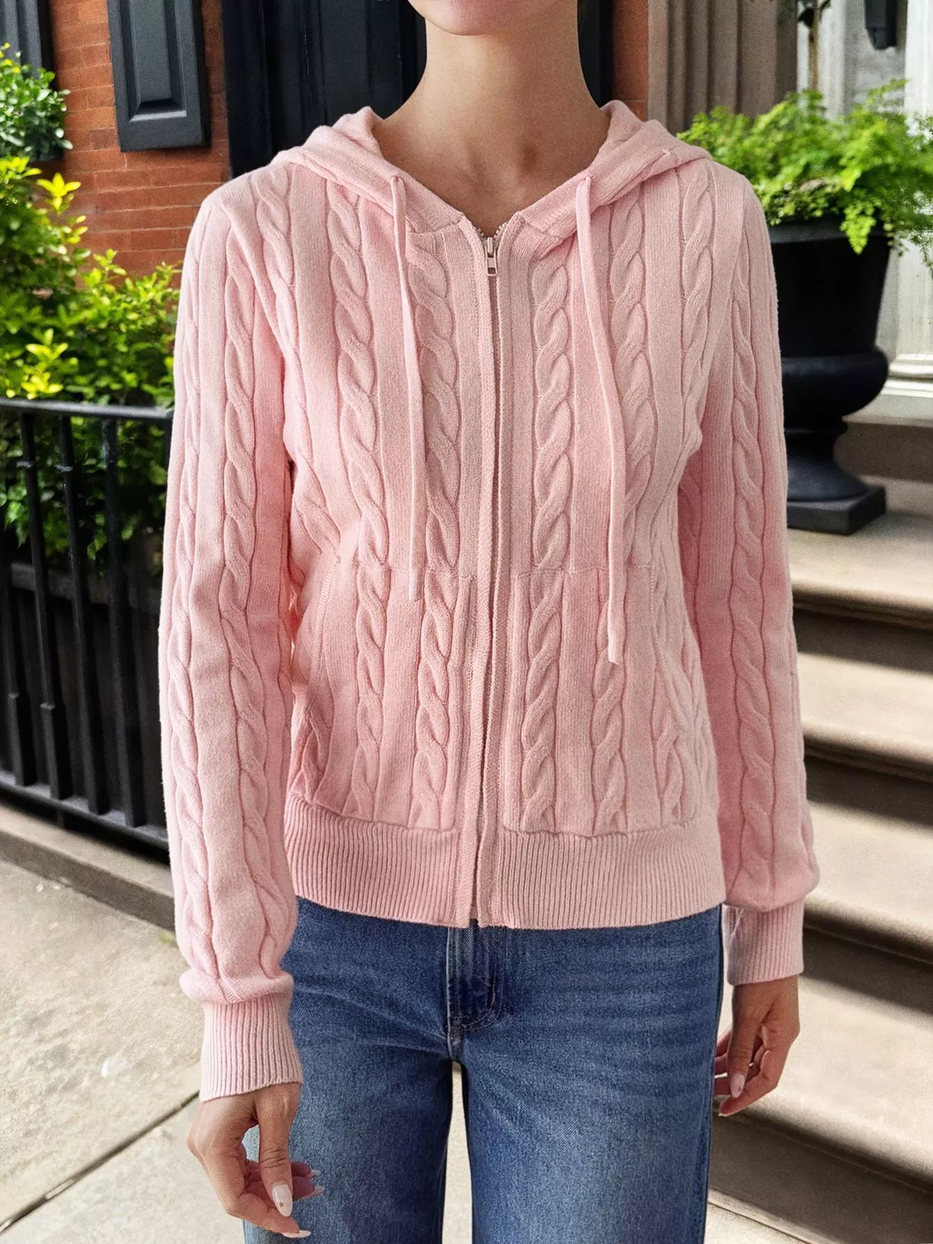 Cozy Cable-Knit Zip-Up Cardigan OutfitFlow