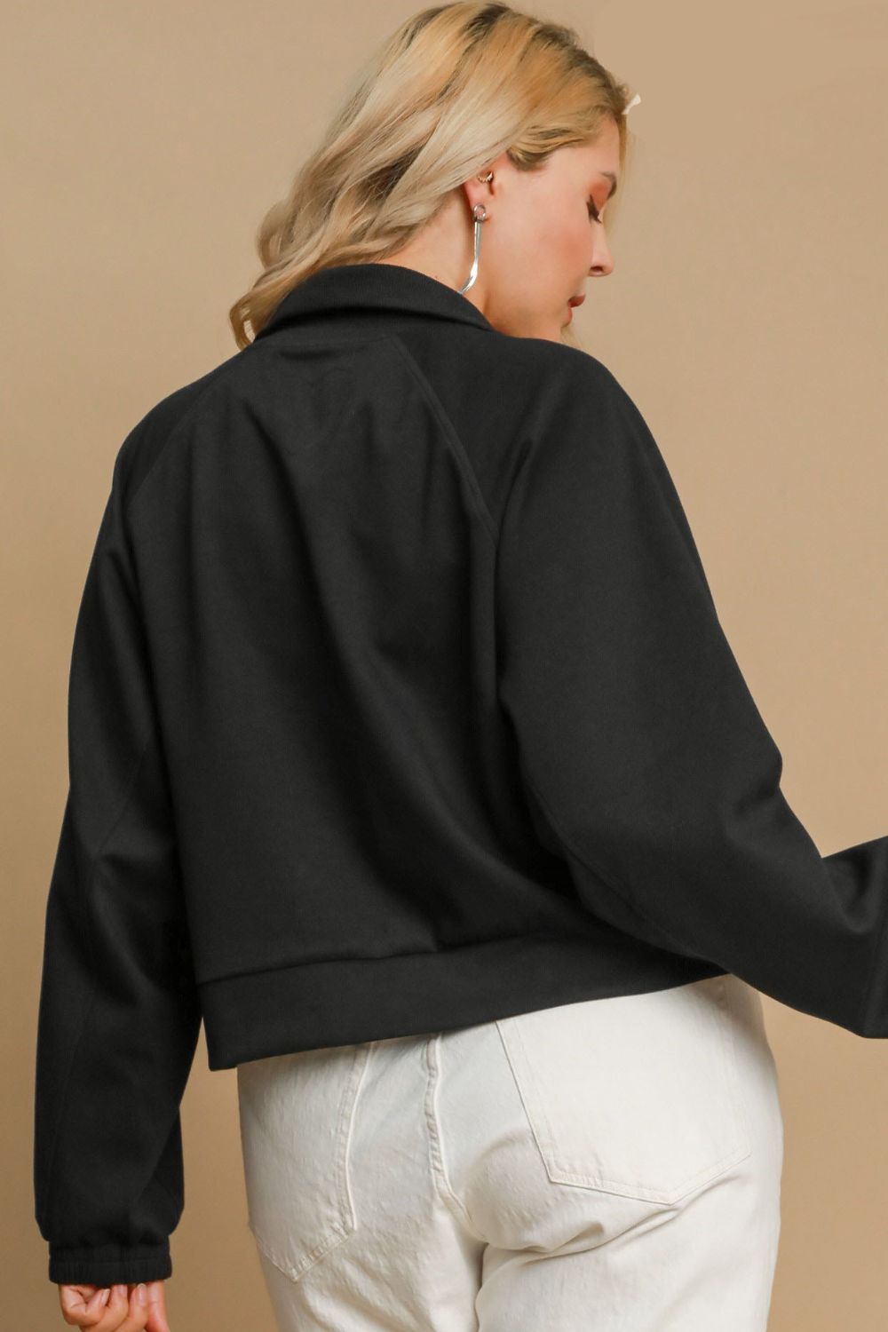 Umgee Full Size Half Zip Cropped Sweatshirt Plus Size OutfitFlow