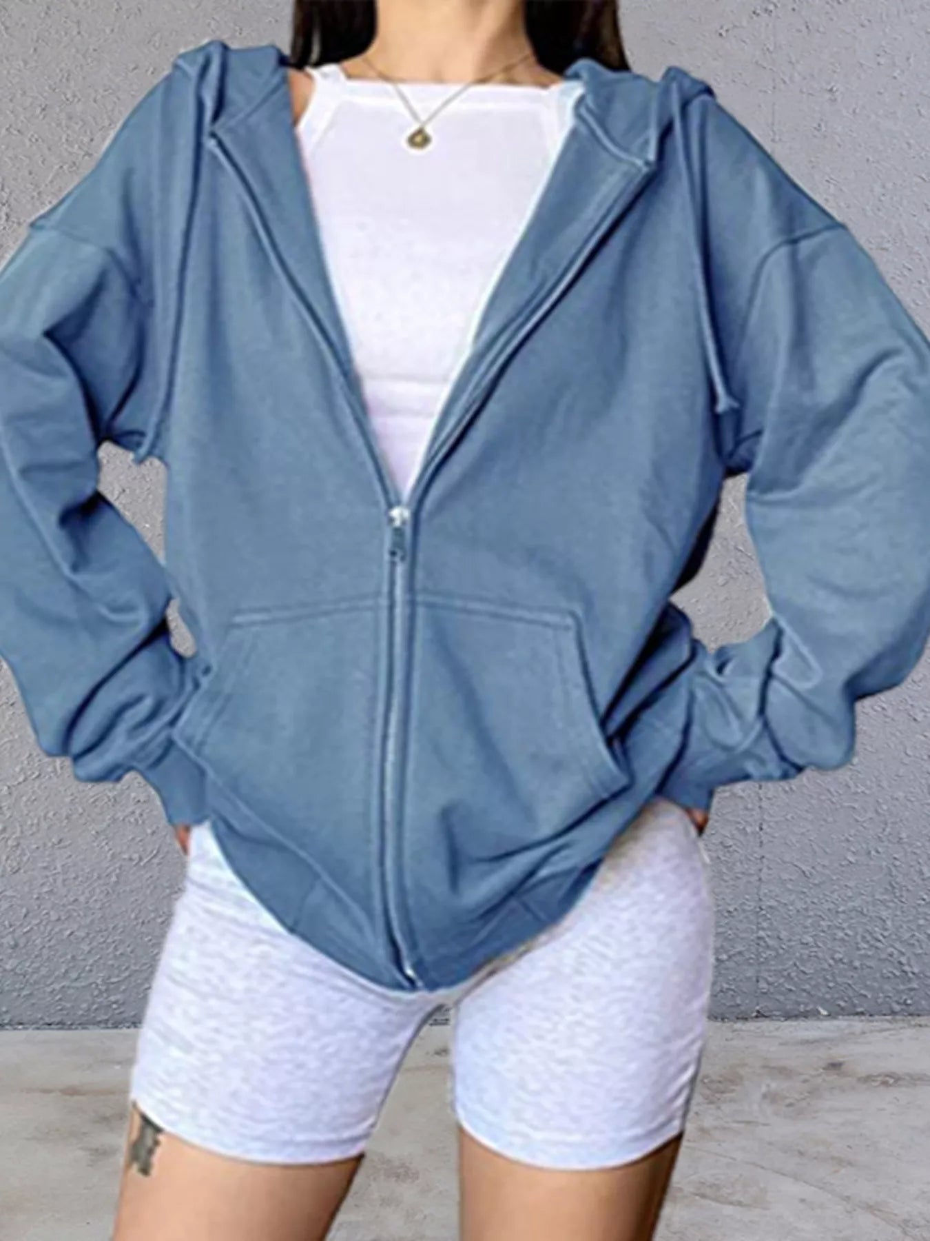 Casual Loose Zip-Up Hoodie OutfitFlow