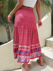 Perfee Printed Tiered High Waist Skirt