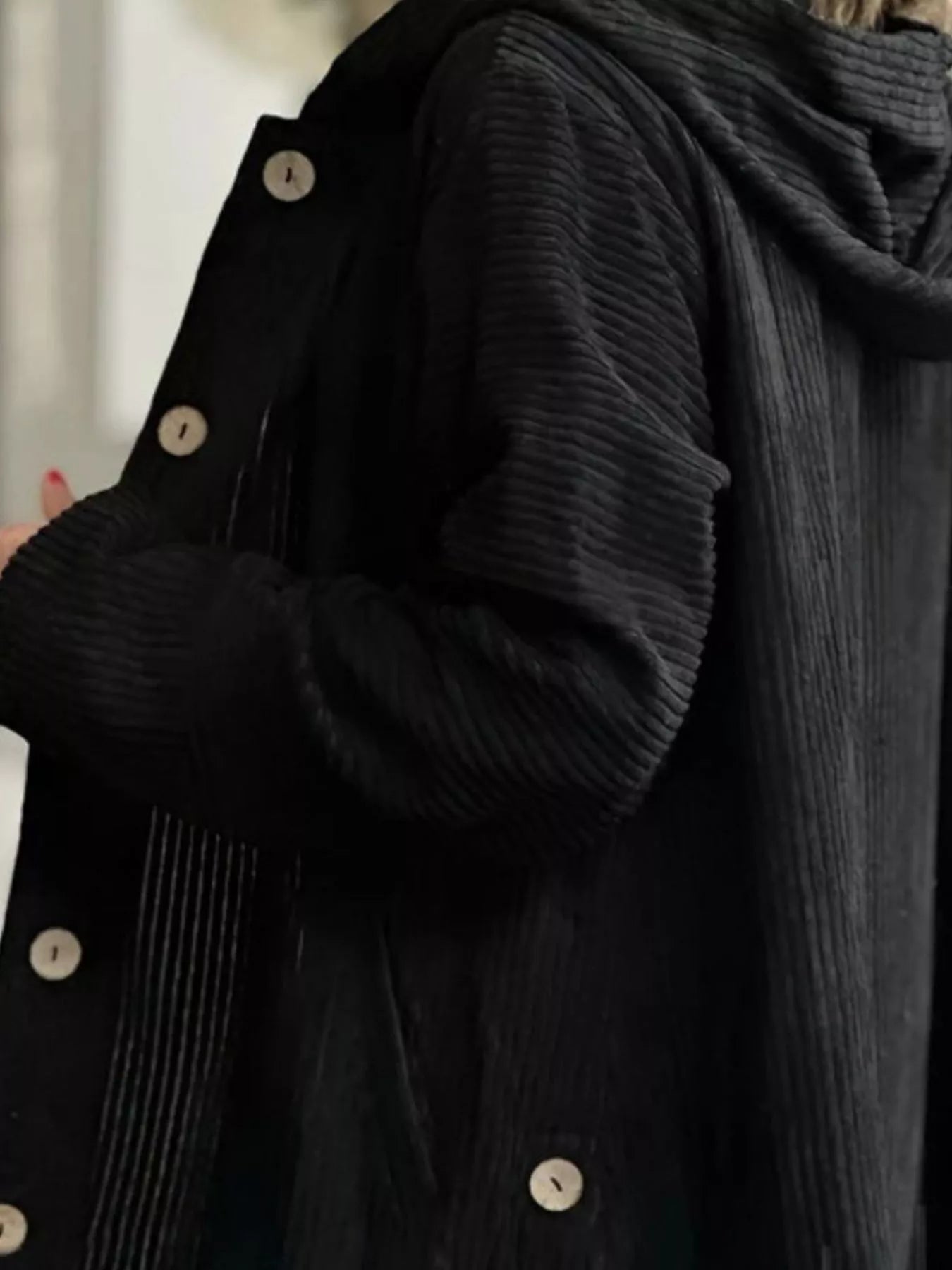 Full Size Corduroy Hooded Button-Up Jacket Plus Size OutfitFlow