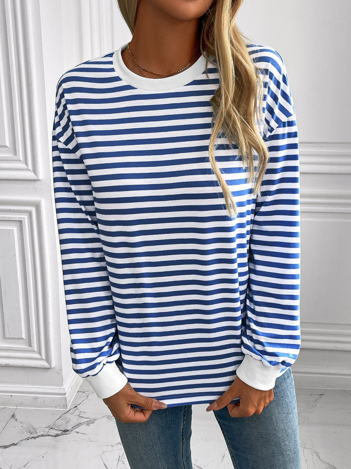 Outfit Flow - Ivy Lane Striped Round Neck Long Sleeve Sweatshirt