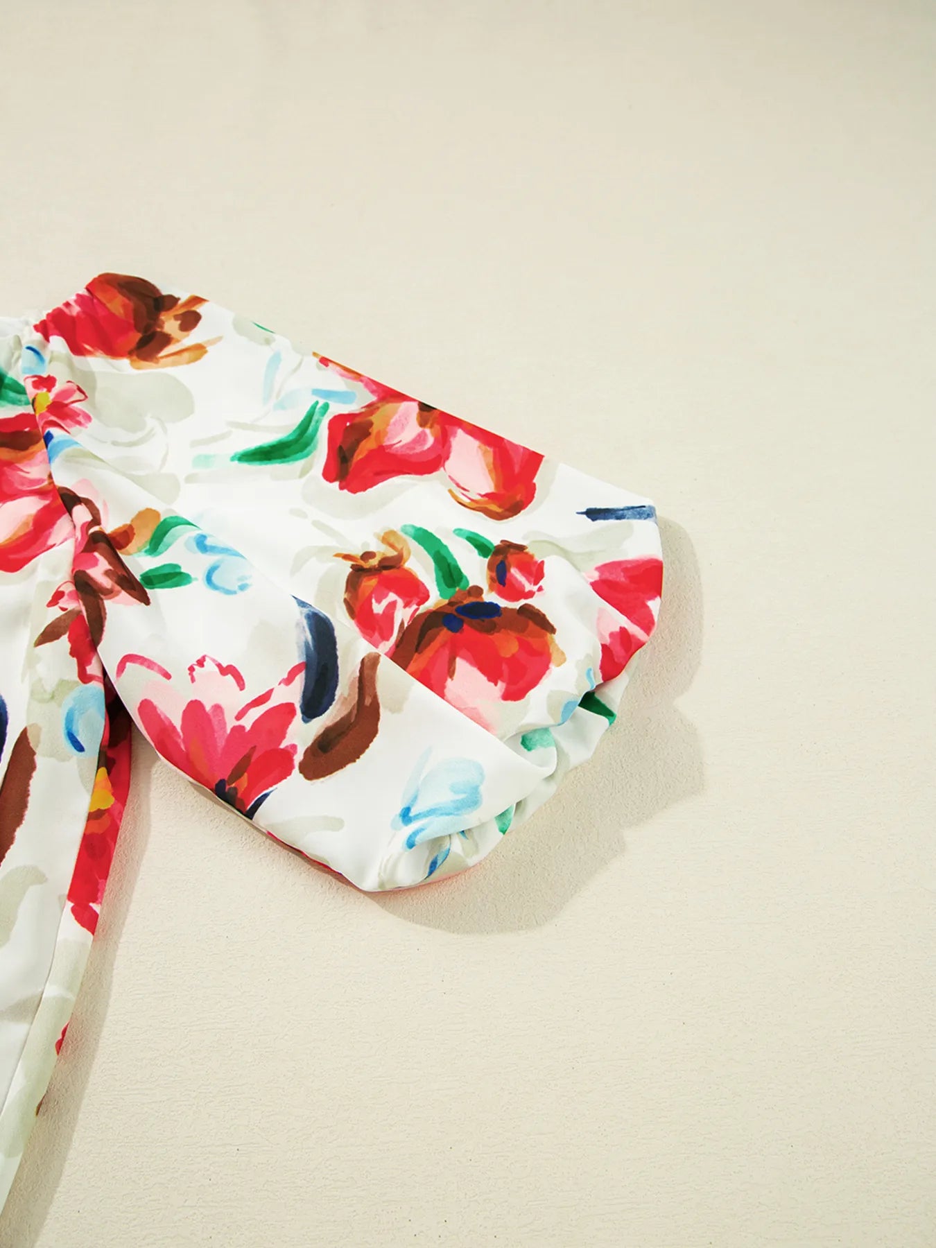 Floral Print Puffy Half Sleeve Blouse OutfitFlow