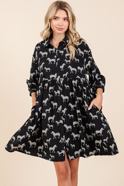 Mittoshop Zebra Print Button Down Shirt Mini Dress OutfitFlow
