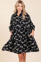 Mittoshop Zebra Print Button Down Shirt Mini Dress OutfitFlow