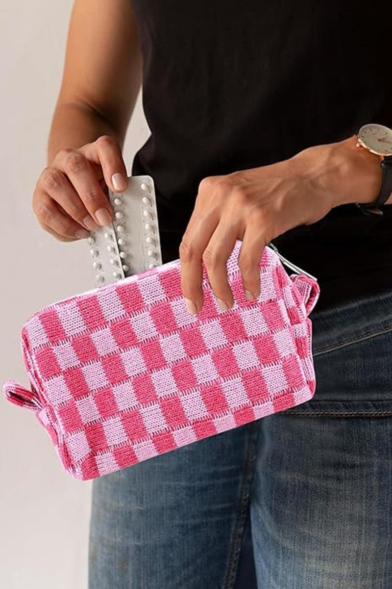 Outfit Flow - Zenana Checkered Pattern Knitted Cosmetic Pouch