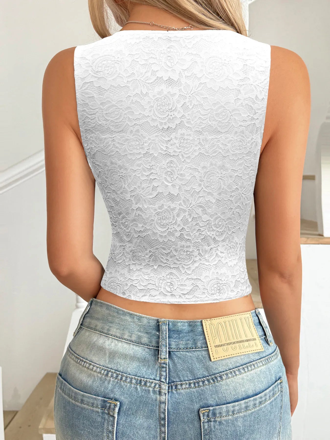 Lace V-Neck Cami Top with Scalloped Hem OutfitFlow