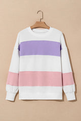 Outfit Flow - Color Block Round Neck Long Sleeve Sweatshirt