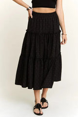 ADORA Rhinestone Accent Tiered Skirt BLACK OutfitFlow