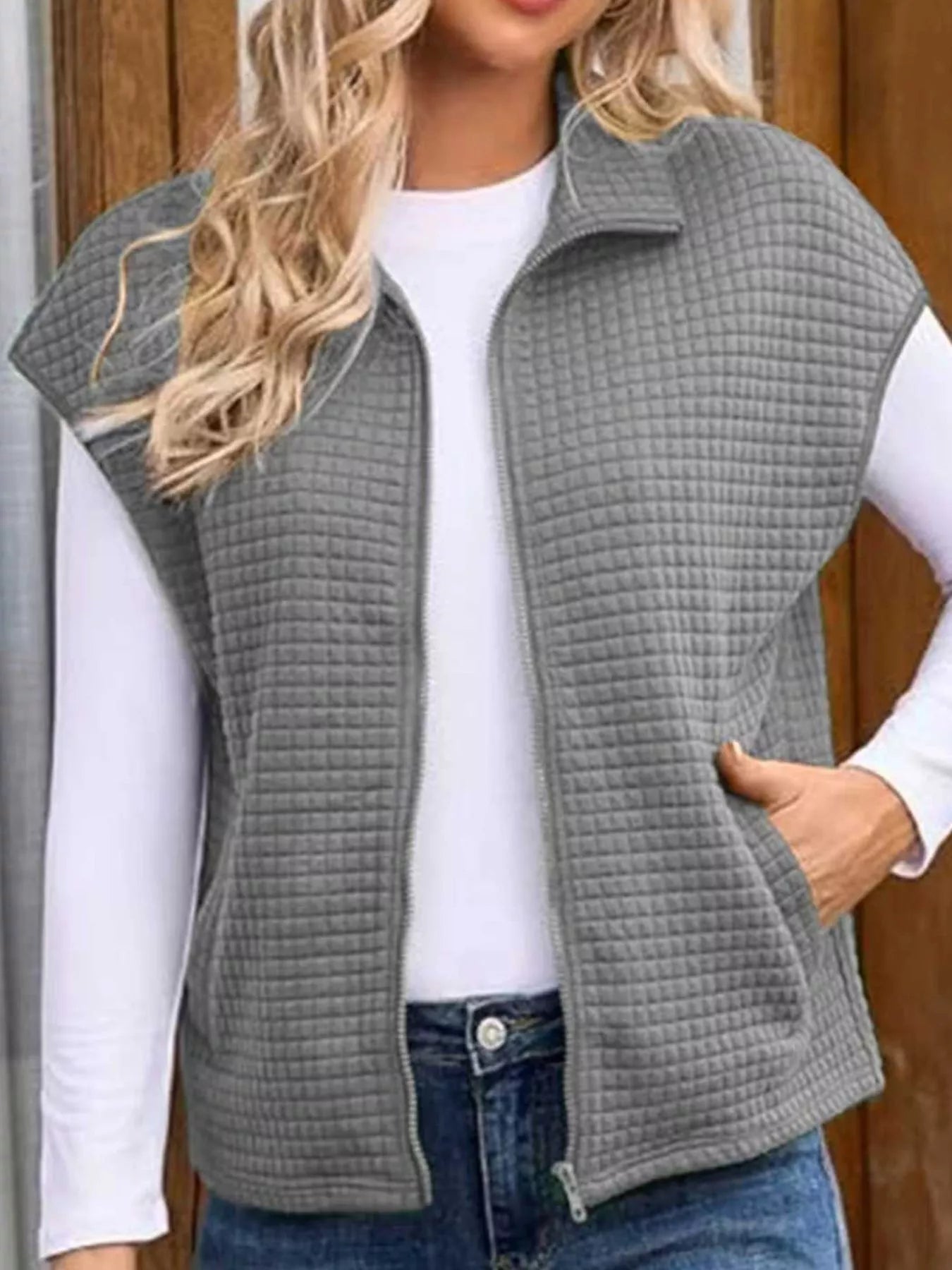 Zip-Up Vest Coat Gray Trendsi