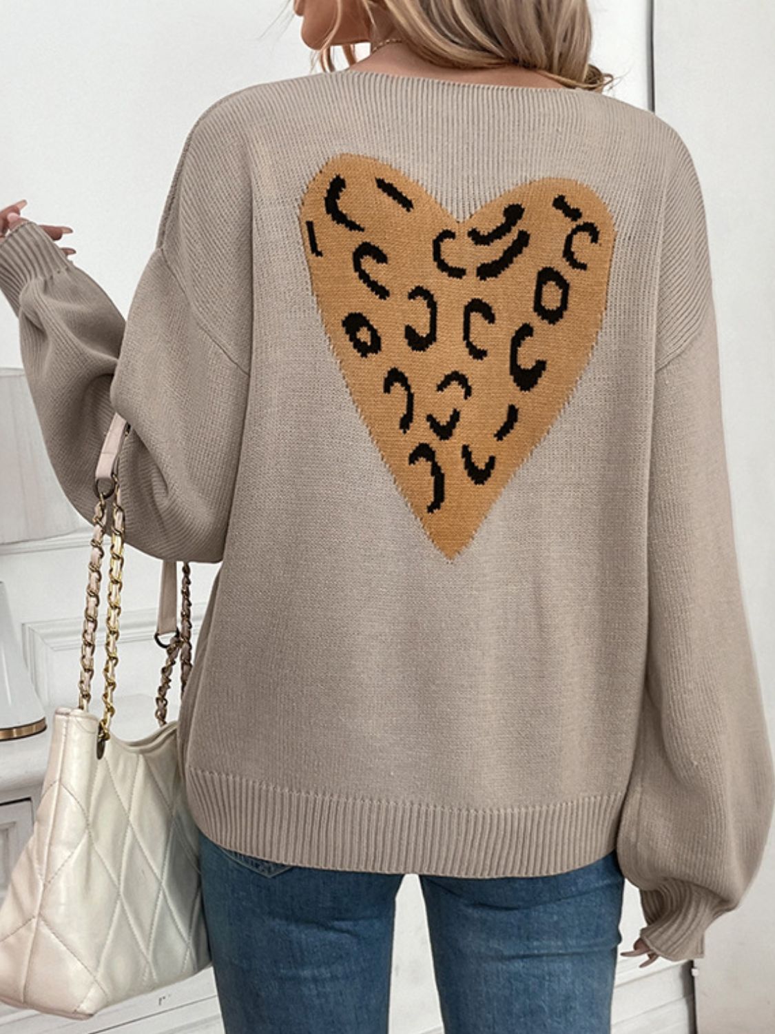 Outfit Flow - Perfee Tied Contrast Heart V-Neck Long Sleeve Cardigan