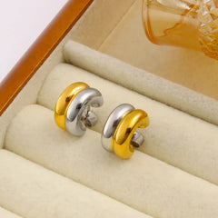 Stainless Steel Two-Tone Hoop Earrings OutfitFlow