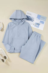 Half Zip Thumbhole Sleeve Hoodie and Pants 2pcs Outfit OutfitFlow
