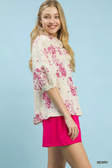 Umgee Floral Embroidered Blouse with Ruffle Trim OutfitFlow