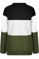 Outfit Flow - Full Size Color Block Quarter Zip Long Sleeve Sweatshirt