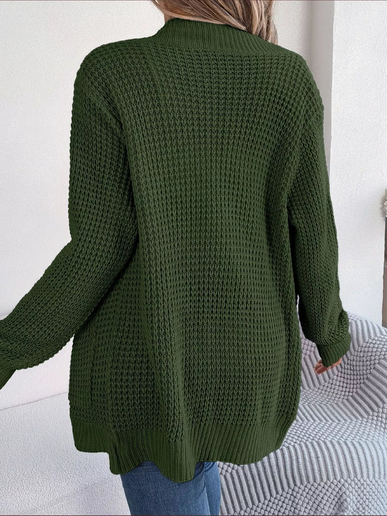 Chunky Knit Open Front Cardigan with Pockets OutfitFlow