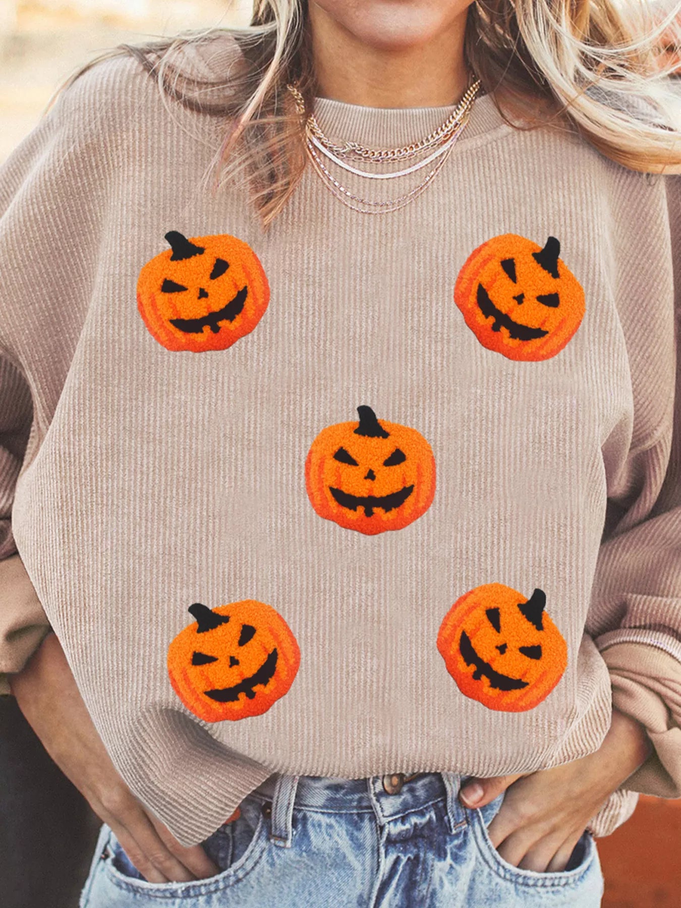 Halloween Pumpkin Drop Shoulder Sweatshirt OutfitFlow