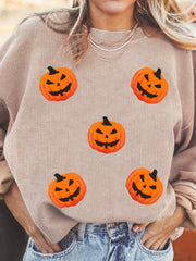 Halloween Pumpkin Drop Shoulder Sweatshirt OutfitFlow