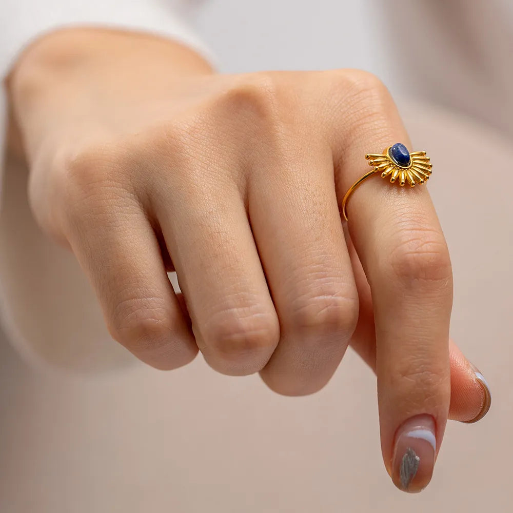Sunflower Lapis Lazuli Adjustable Ring OutfitFlow