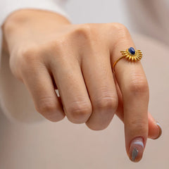 Sunflower Lapis Lazuli Adjustable Ring OutfitFlow