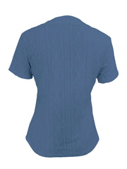 Textured Notched Short Sleeve Blouse OutfitFlow