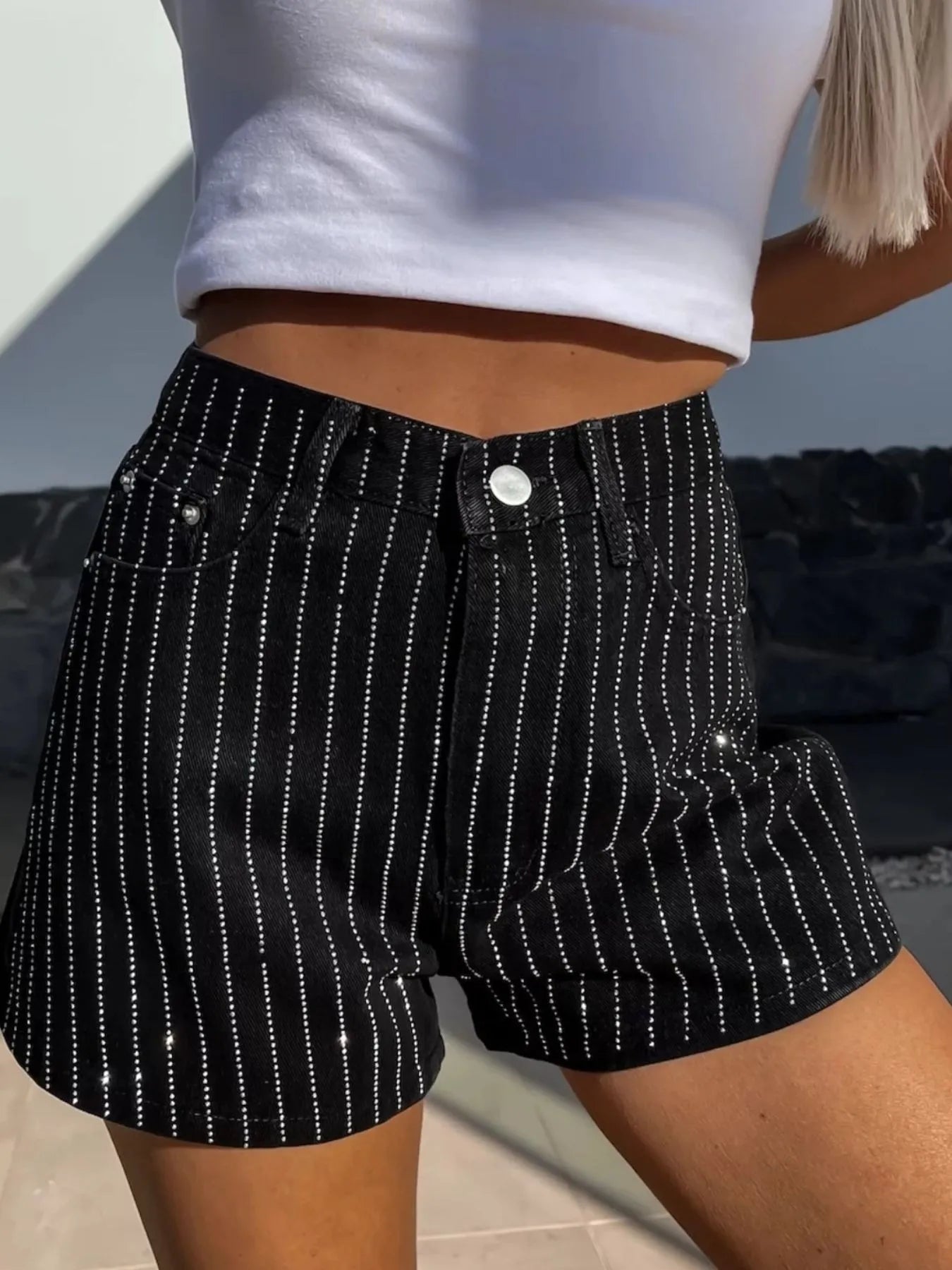 High Waist Wash Denim Shorts Black OutfitFlow