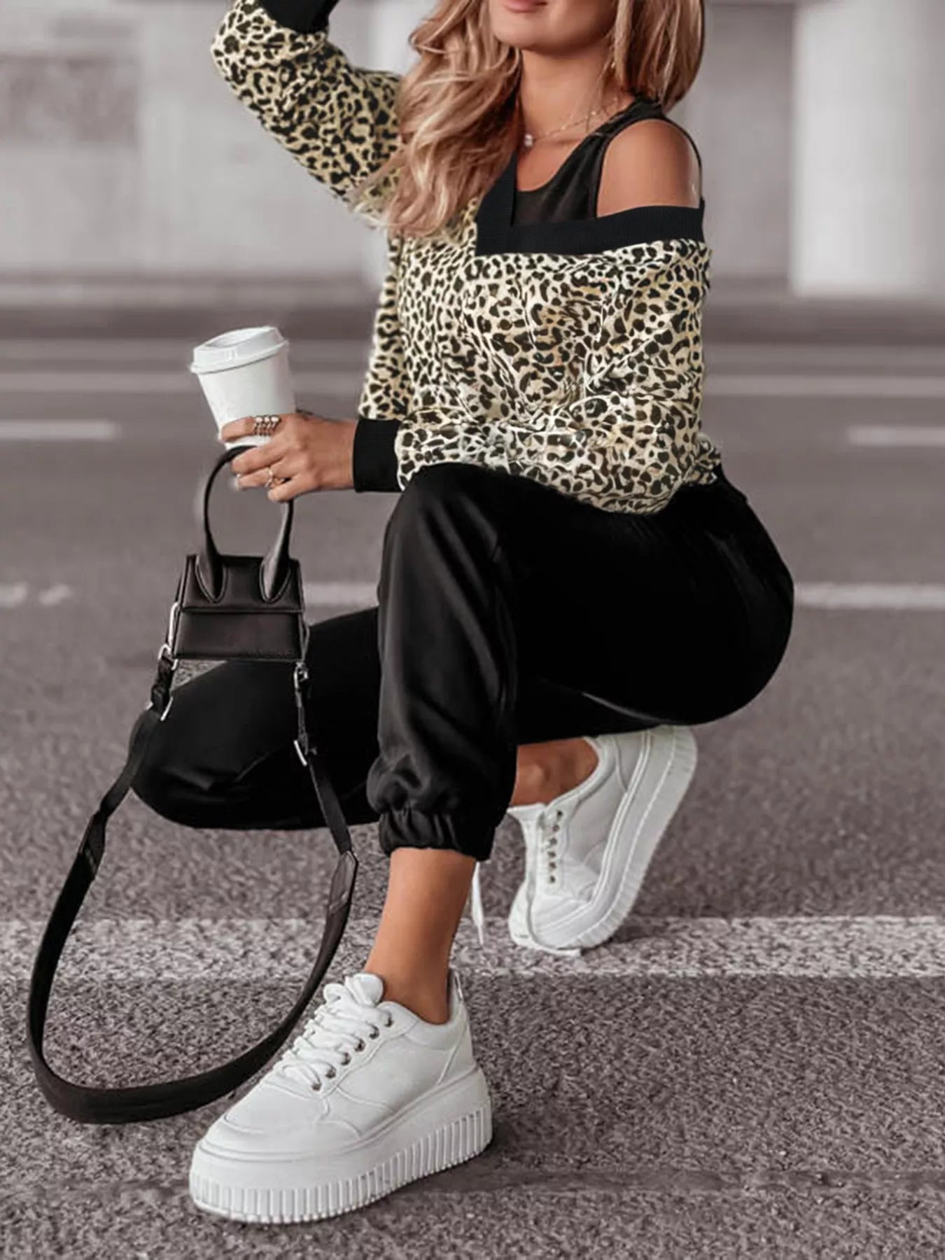 Leopard Print Sweatshirt and Jogger Set OutfitFlow