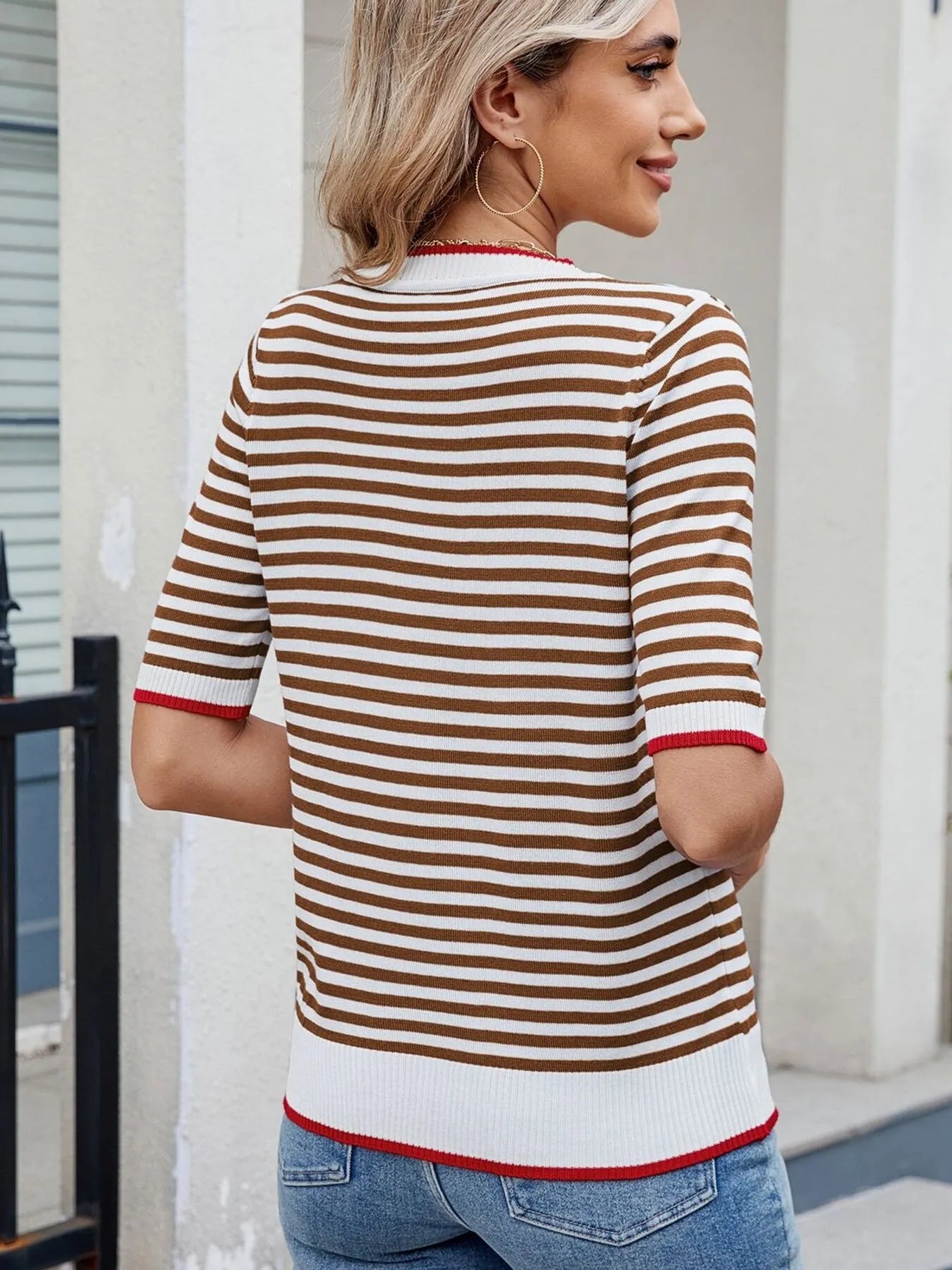 Striped Casual T-Shirt with Contrast Trim OutfitFlow