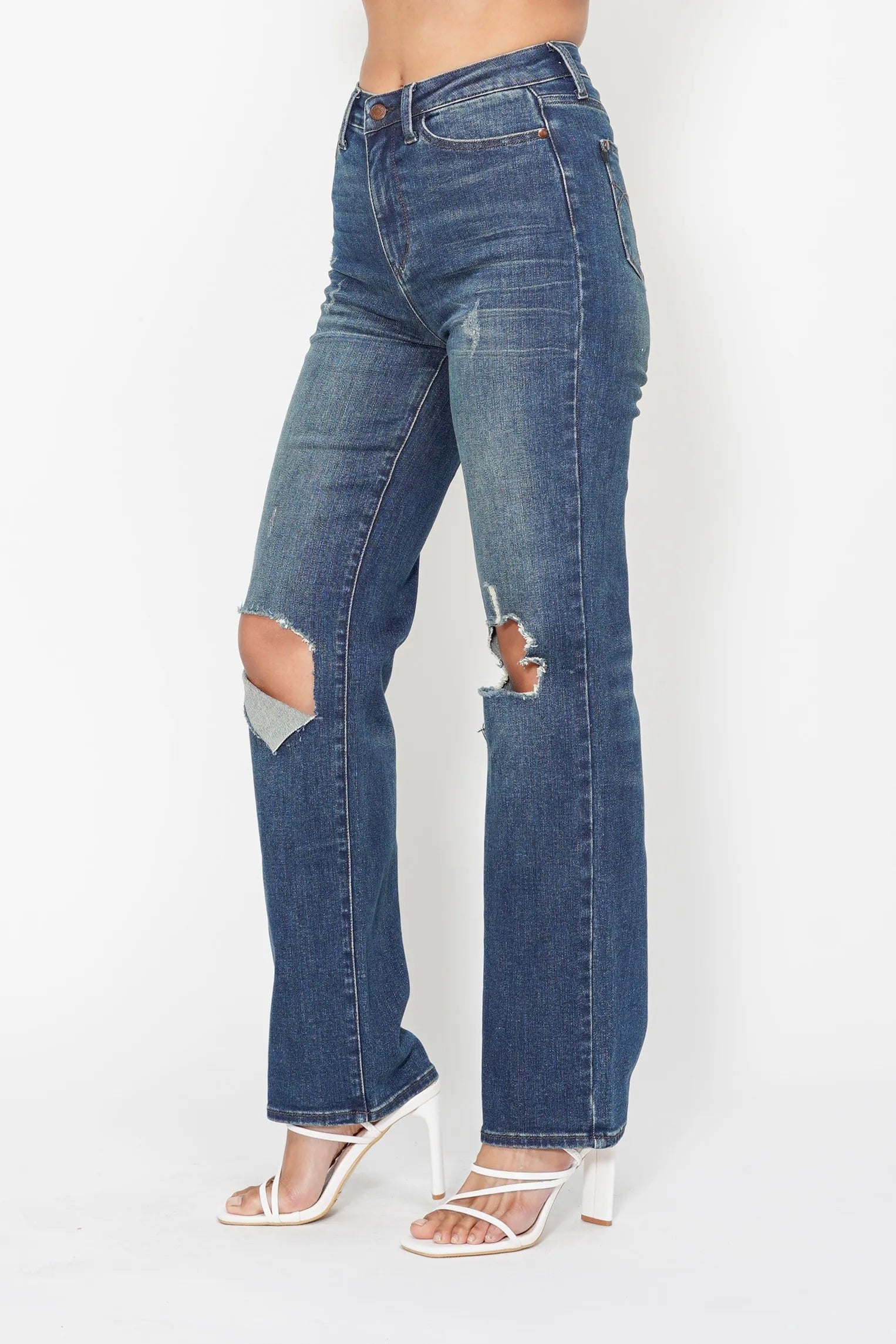 Judy Blue Full Size Hw Ripped Knee Dad Jeans Plus Size OutfitFlow