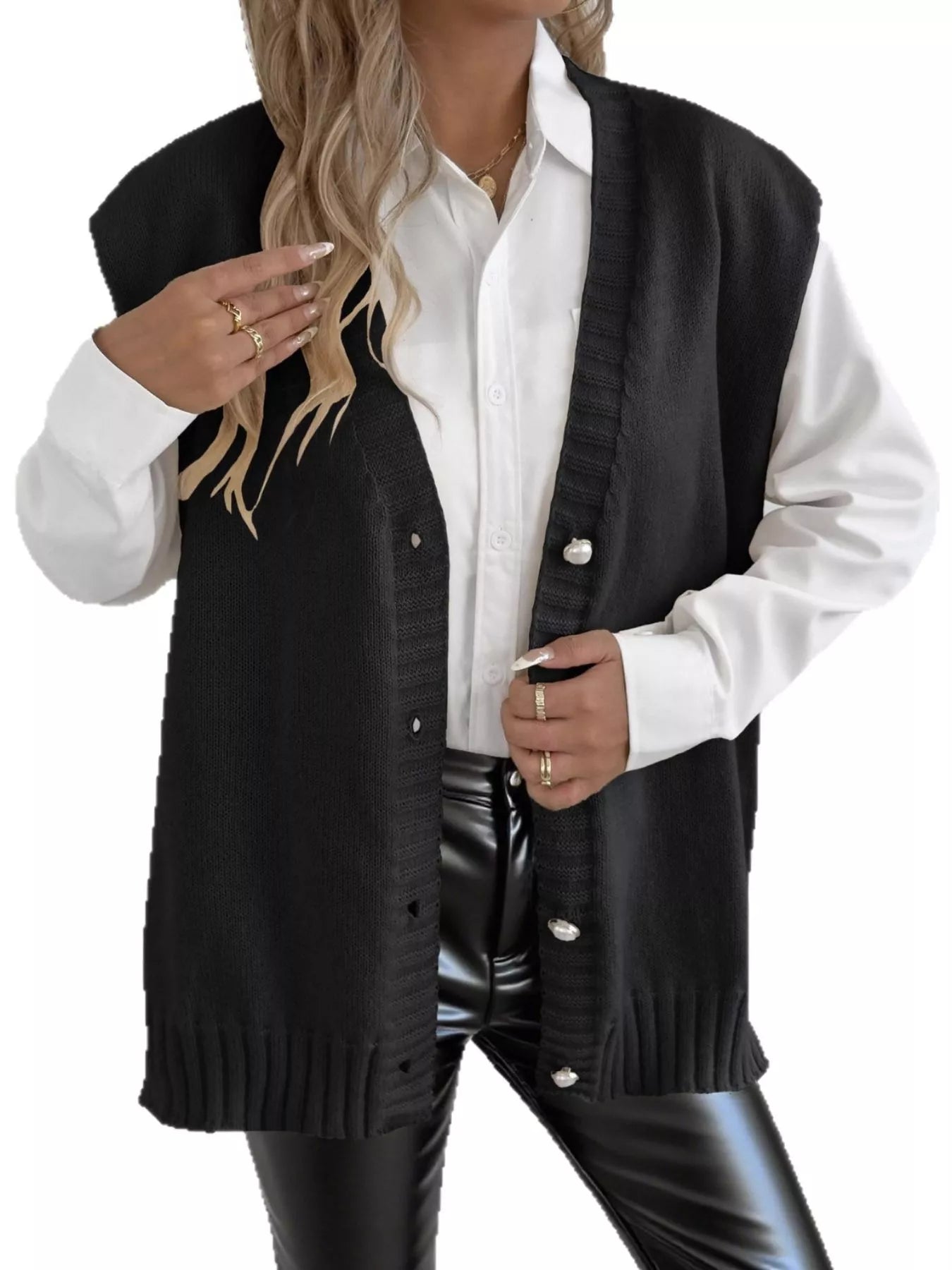 Button-Down Button Up Sweater Vest Trendsi