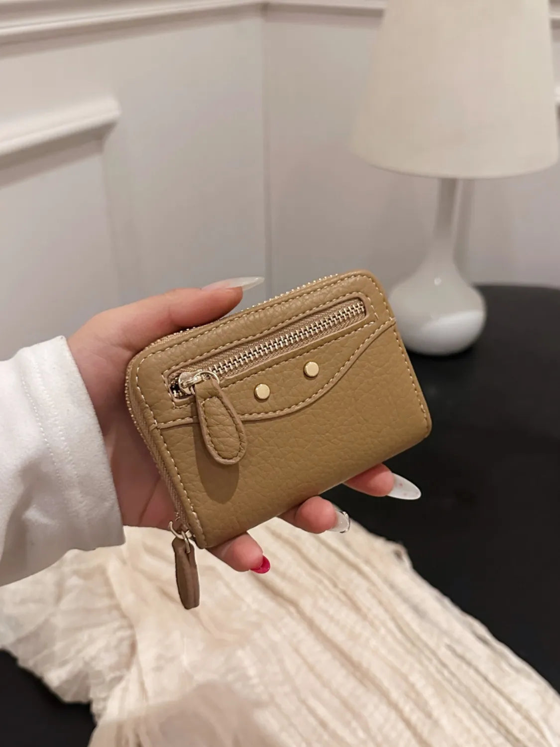 PU Leather Solid Color Card Case Taupe One Size OutfitFlow
